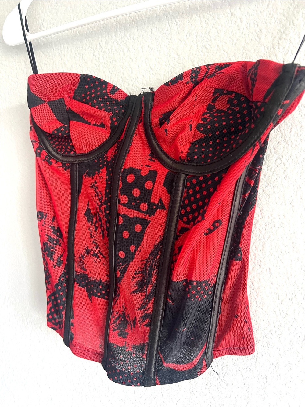 Edikted Red and Black Printed Bustier Corset Size XS